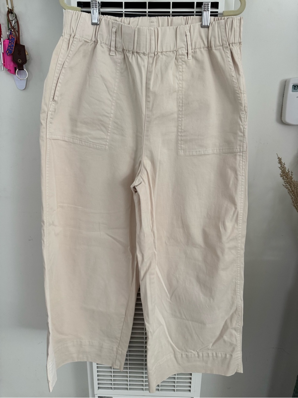 J-Crew- Cream Elastic Waist Wide-Leg Pants